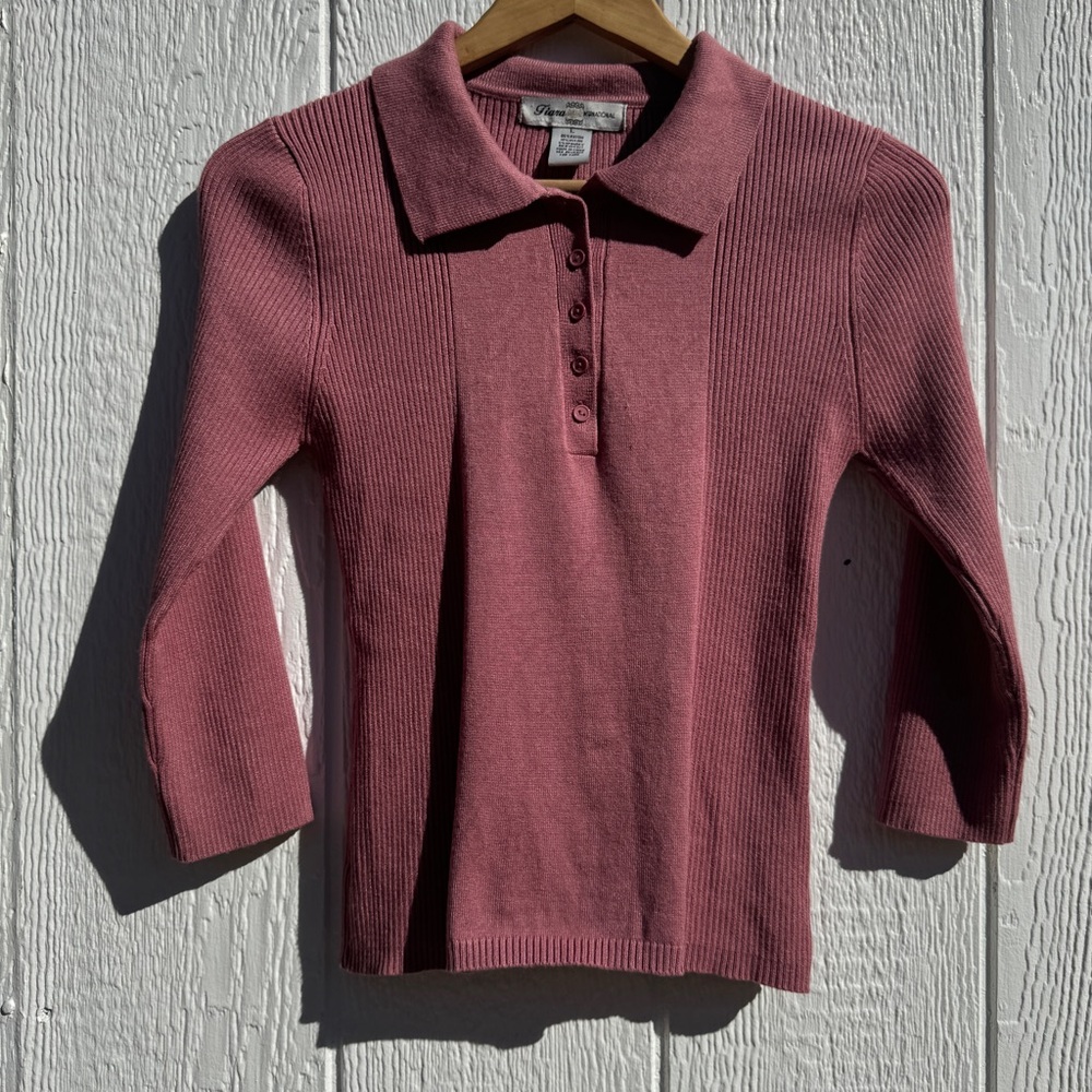 vintage pink button up quarter sleeve shirt